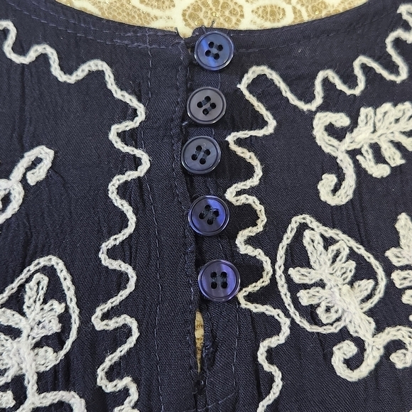 Exist Dress Tunic Blue Floral Embroidered Pullover Baby Doll Women Size M Boho - Picture 6 of 16